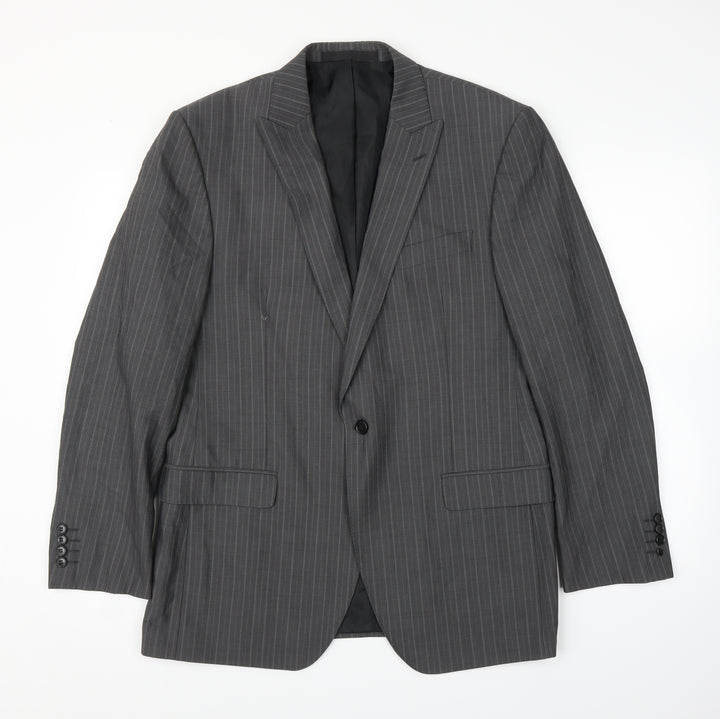 M&S Mens Grey Striped  Jacket Suit Jacket Size 42