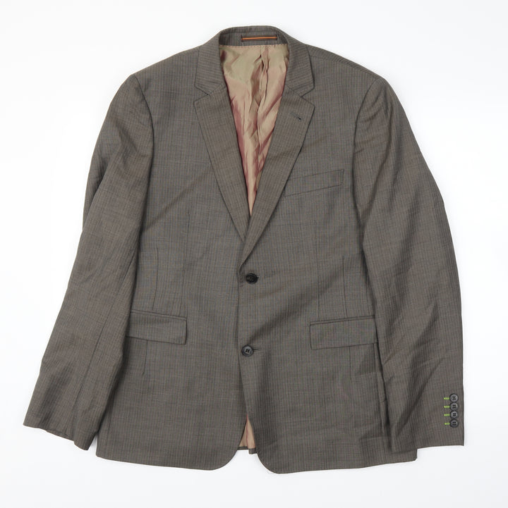 Topman Mens Brown Striped Jacket Suit Jacket Size 42