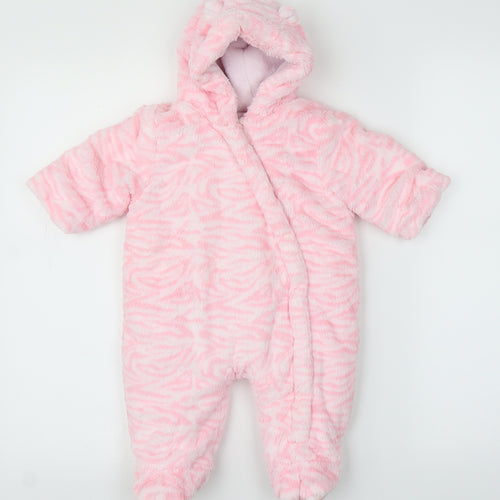 Mothercare Girls Pink Animal Print  Overcoat Snowsuit Size 3-6 Months  - Zebra print