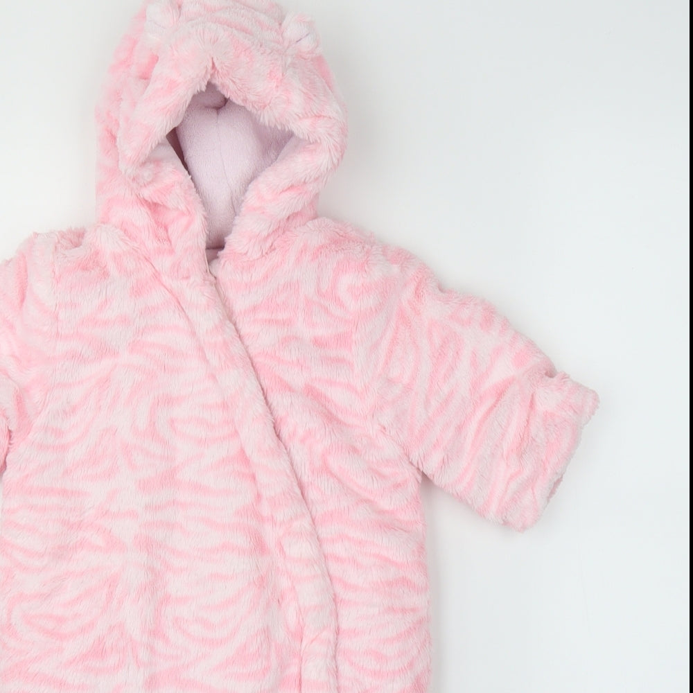 Mothercare Girls Pink Animal Print  Overcoat Snowsuit Size 3-6 Months  - Zebra print