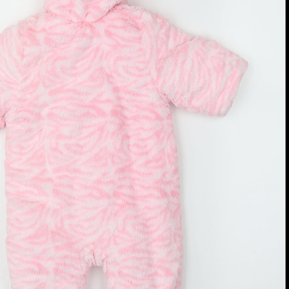 Mothercare Girls Pink Animal Print  Overcoat Snowsuit Size 3-6 Months  - Zebra print