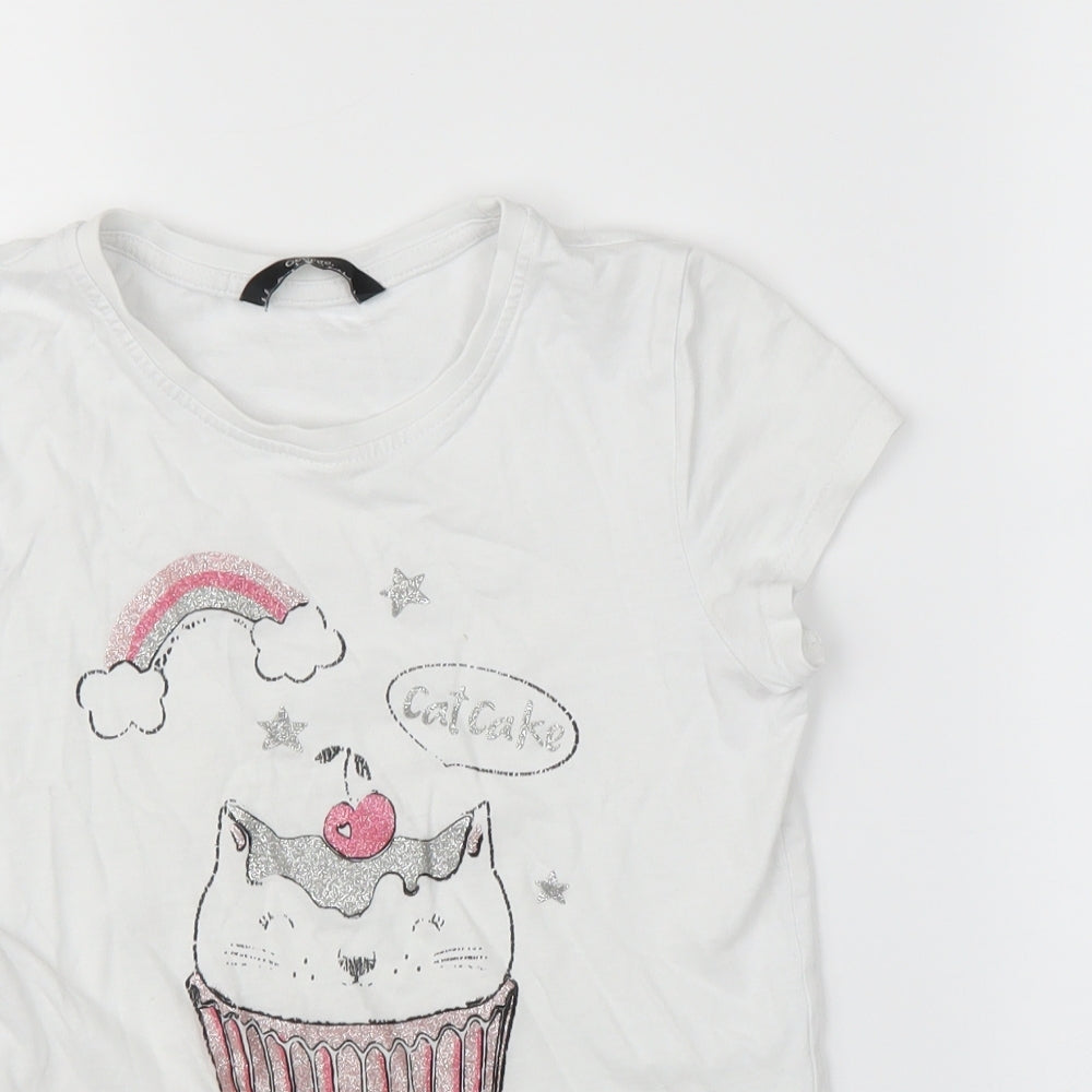 George Girls White   Basic T-Shirt Size 9-10 Years
