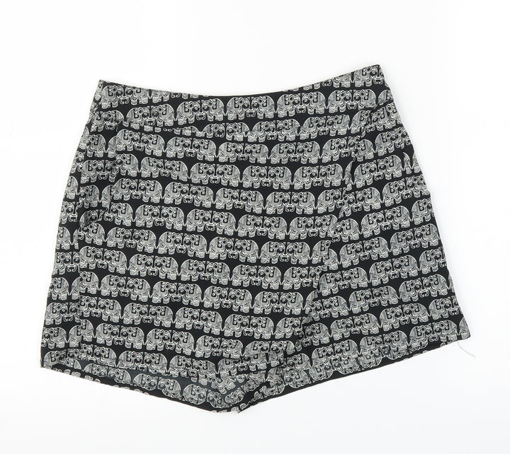 Primark Womens Black Animal Print Cut-Off Shorts Size 8