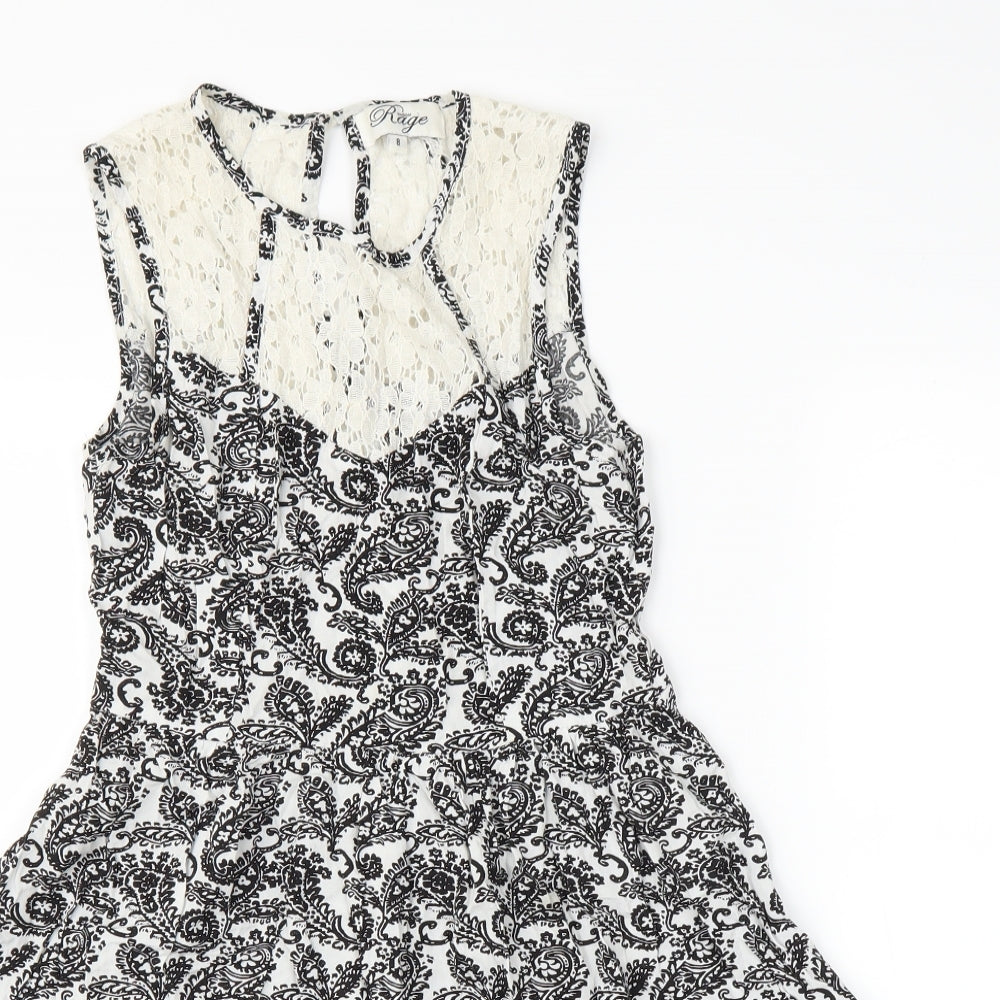 Madam Rage Womens Black Paisley  A-Line  Size 8