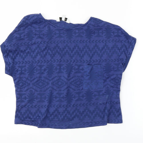 New Look Womens Blue Geometric  Basic Blouse Size 12