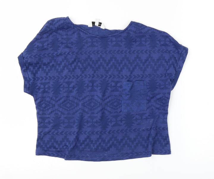 New Look Womens Blue Geometric  Basic Blouse Size 12