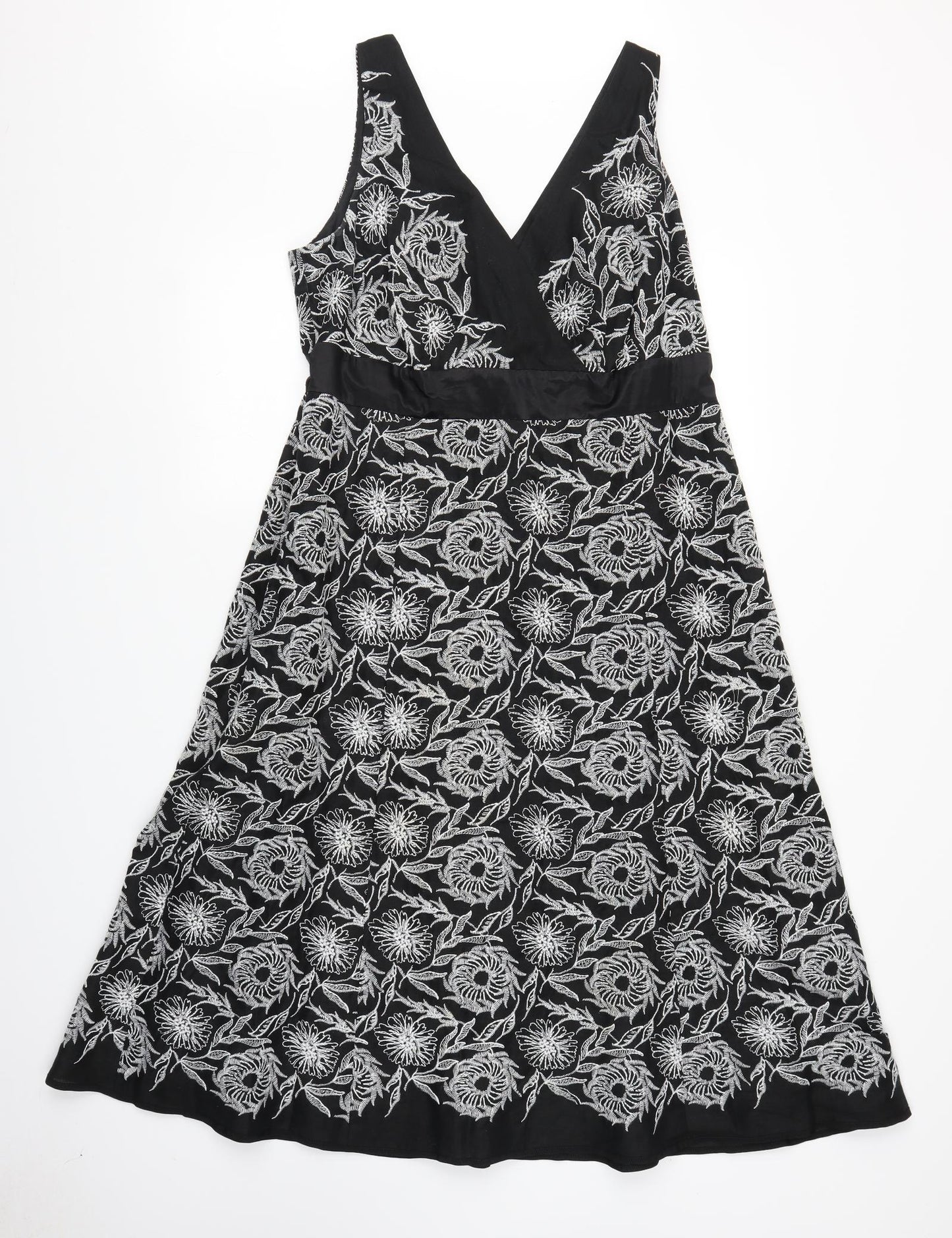 Monsoon Womens Black Floral  A-Line  Size 16