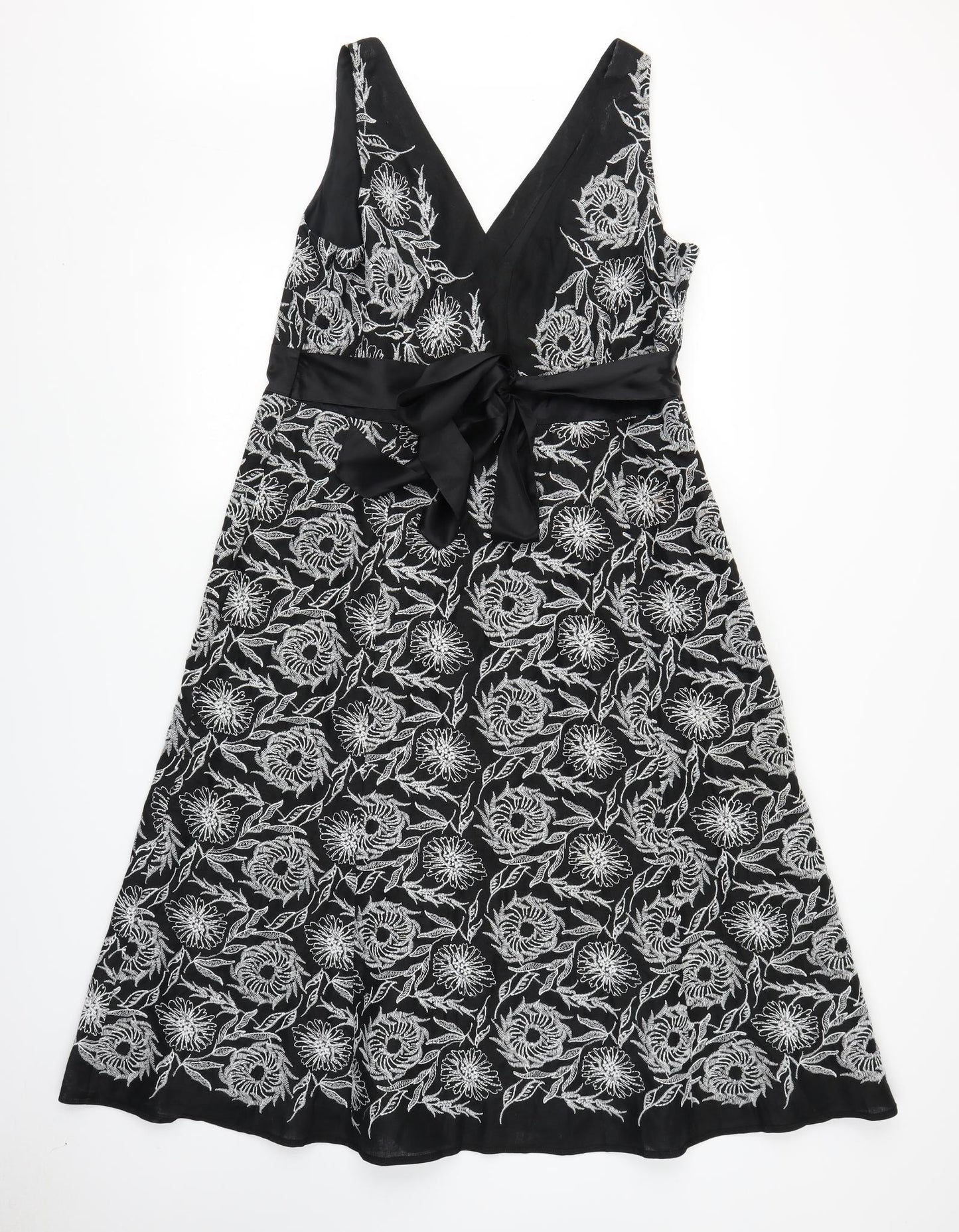 Monsoon Womens Black Floral  A-Line  Size 16