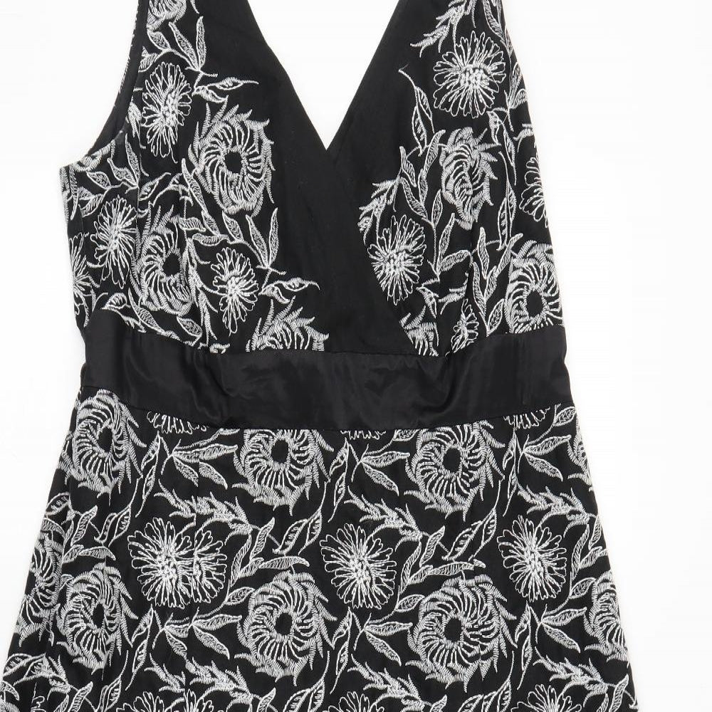 Monsoon Womens Black Floral  A-Line  Size 16