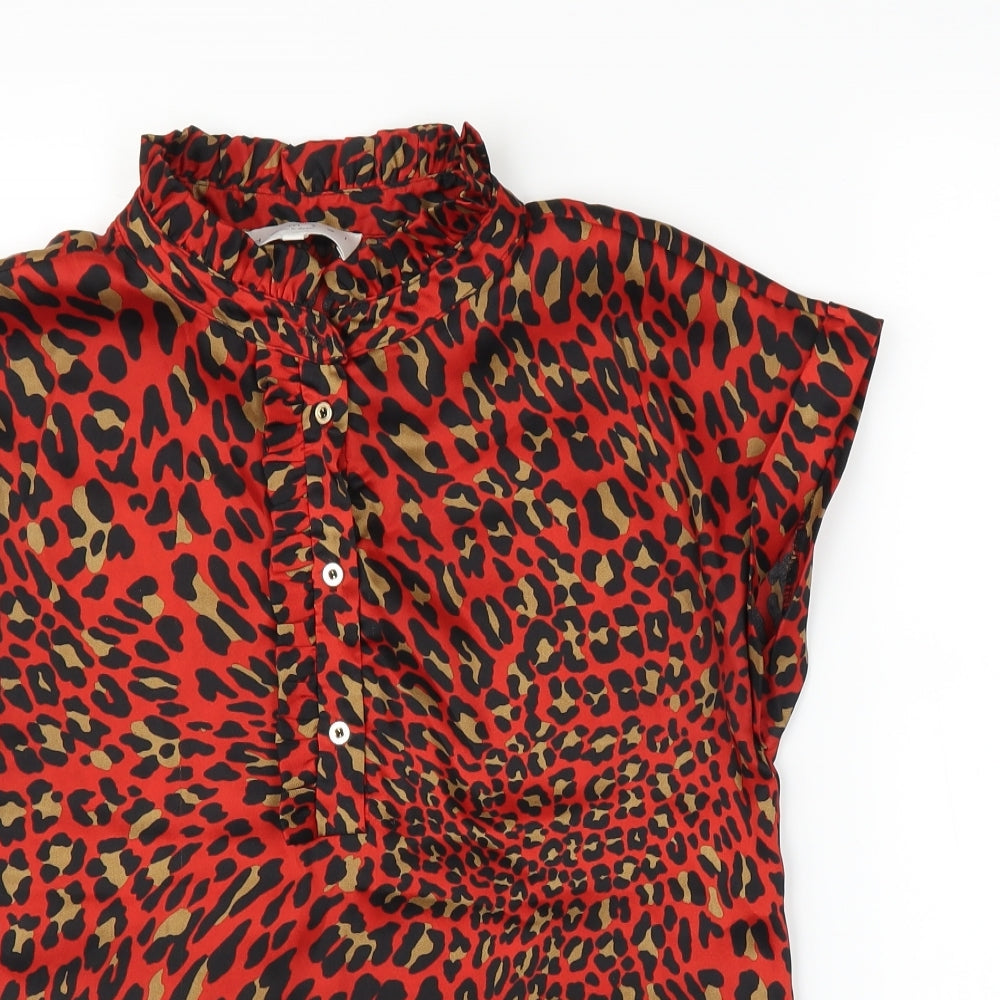 Damsel in a Dress Womens Red Animal Print  Basic Blouse Size 8  - Leopard print