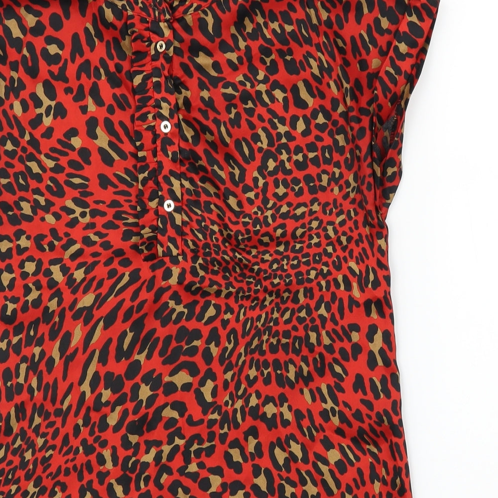 Damsel in a Dress Womens Red Animal Print  Basic Blouse Size 8  - Leopard print