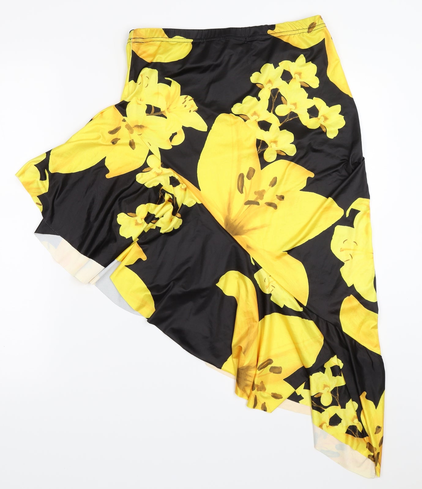 Boohoo Womens Black Floral  Flare Skirt Size 14