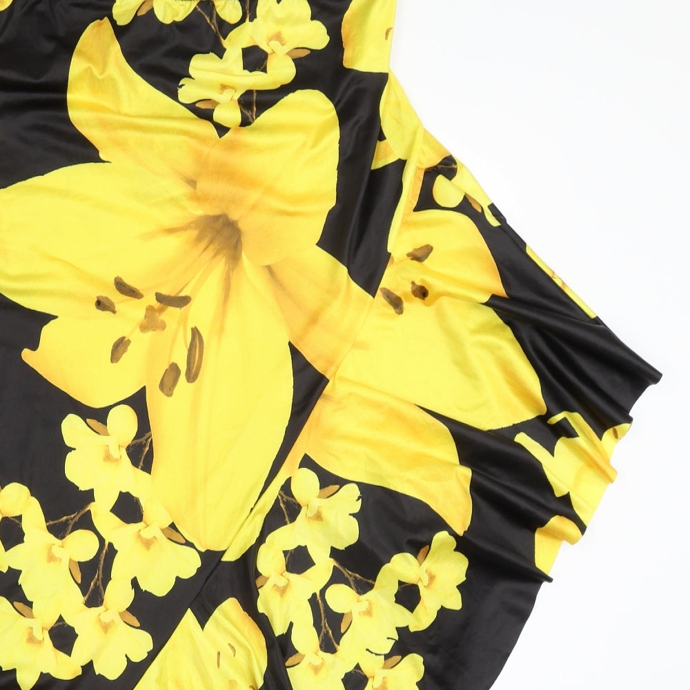 Boohoo Womens Black Floral  Flare Skirt Size 14