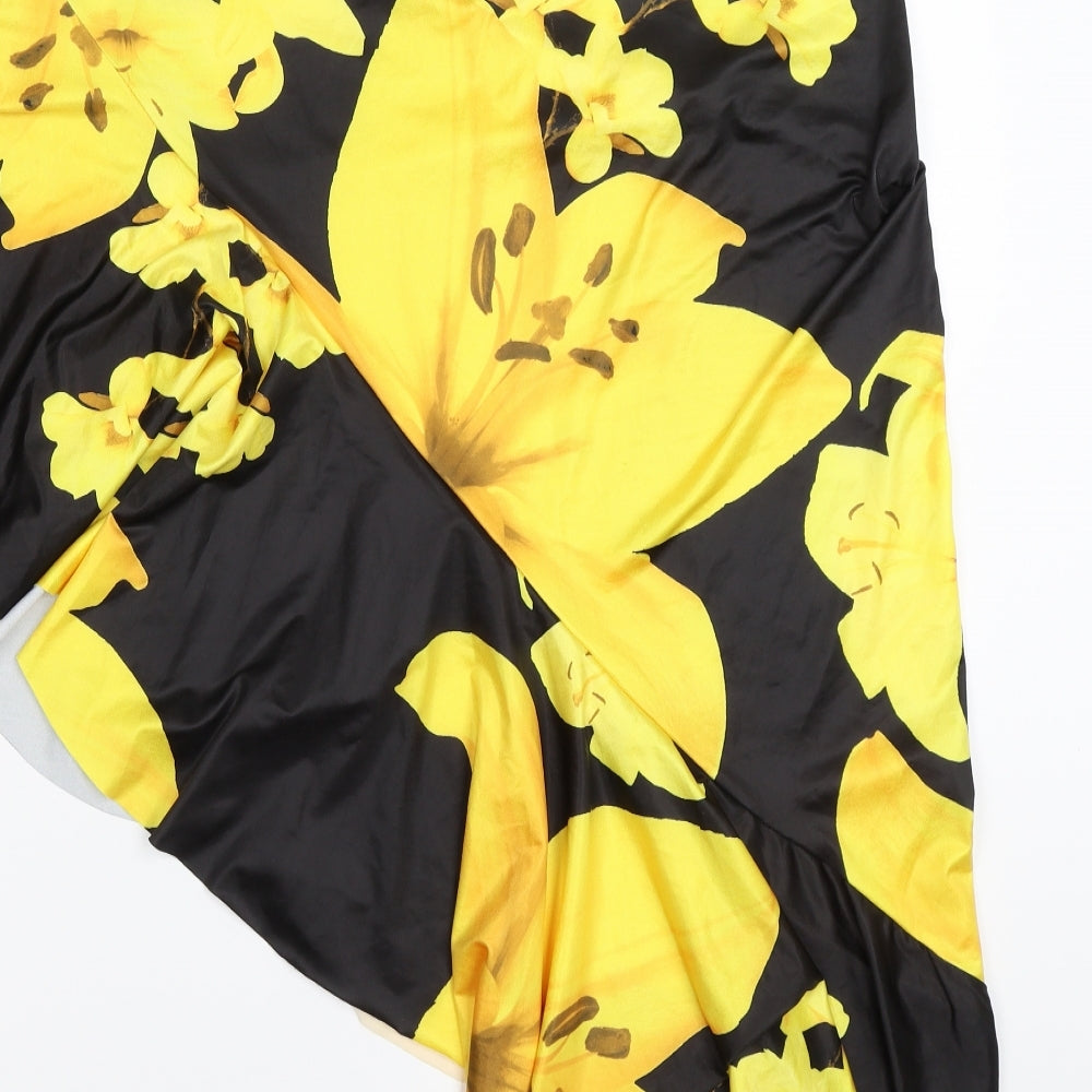 Boohoo Womens Black Floral  Flare Skirt Size 14