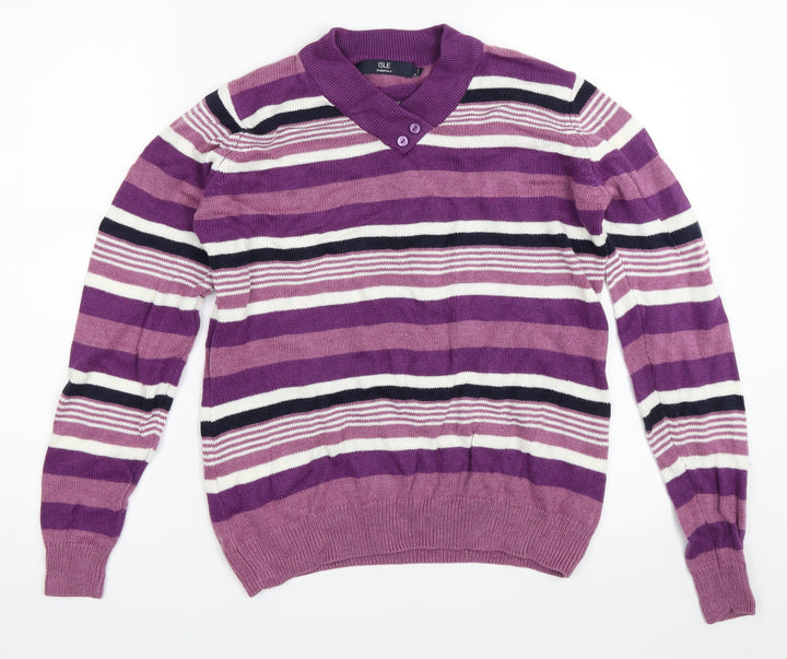 Isle Womens Purple Striped Pullover Jumper Size S