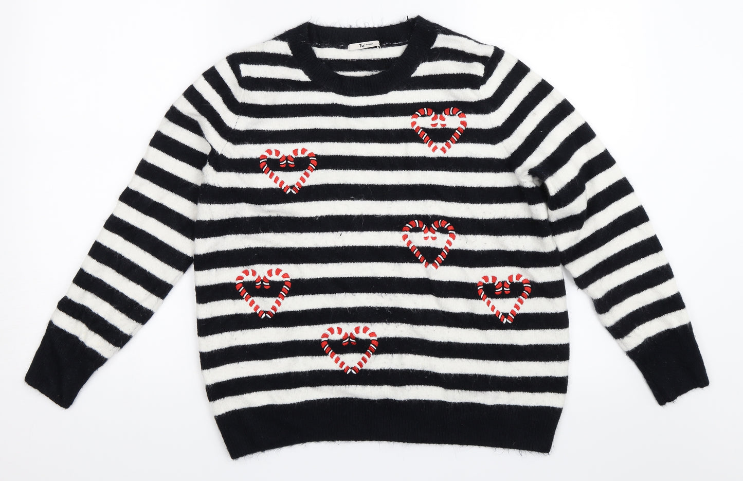 TU Womens Black Striped  Pullover Jumper Size 16