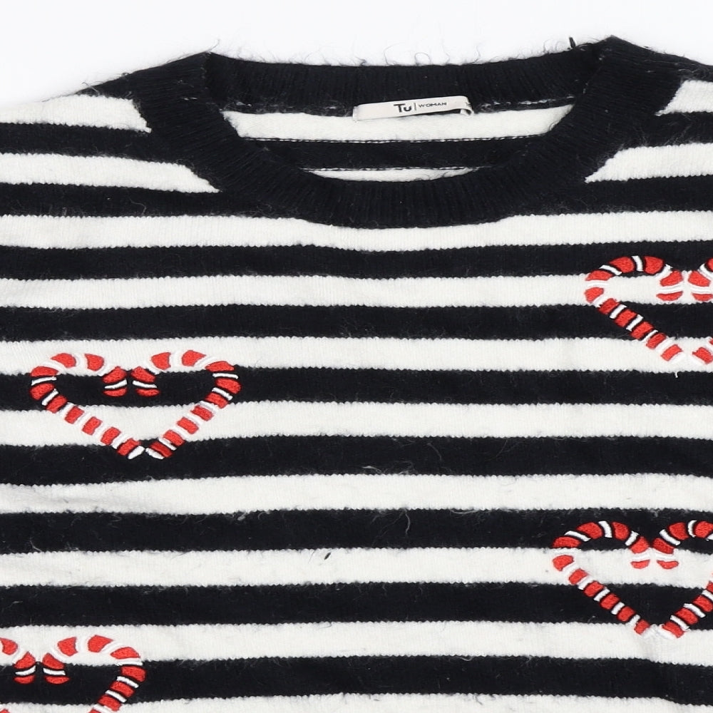 TU Womens Black Striped  Pullover Jumper Size 16