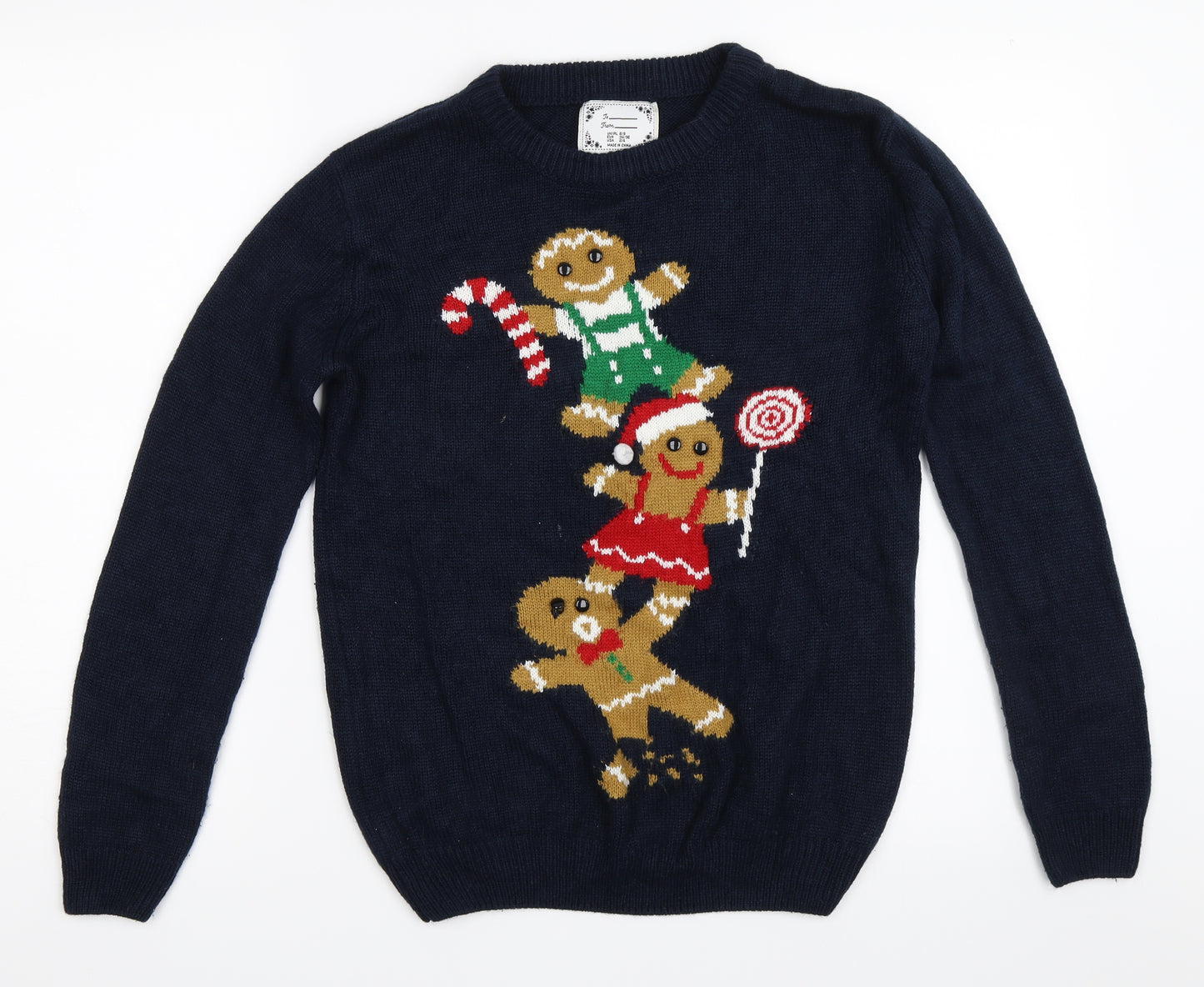 George Womens Blue   Pullover Jumper Size 8  - gingerbread christmas