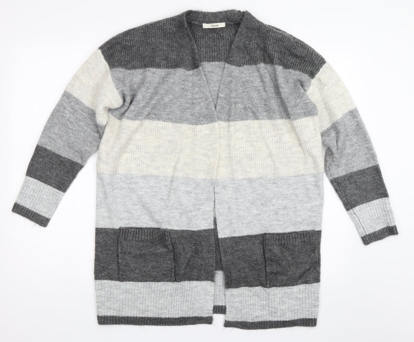 George Womens Grey Striped  Cardigan Jumper Size L
