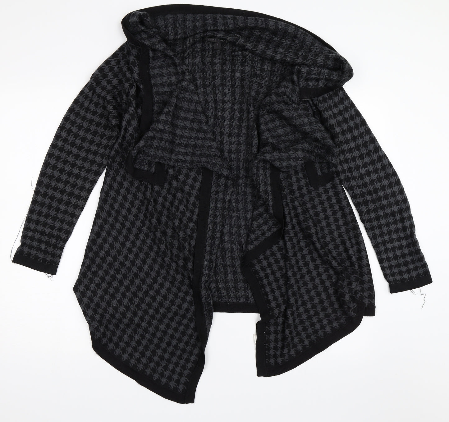 Elena Solano Womens Black Houndstooth  Cardigan Jumper Size S  - Waterfall Cardigan