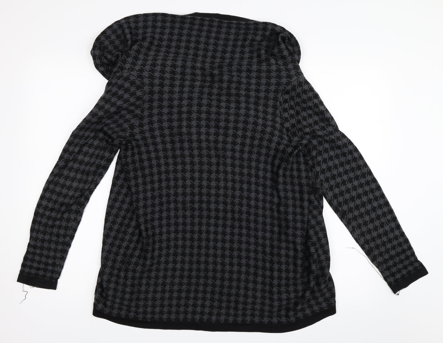 Elena Solano Womens Black Houndstooth  Cardigan Jumper Size S  - Waterfall Cardigan