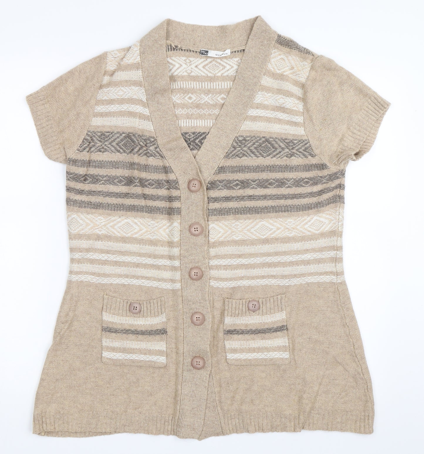 Viz A Viz Womens Beige   Cardigan Jumper Size 16