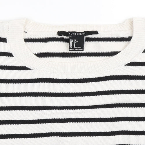FOREVER 21 Womens White Striped  Pullover Jumper Size L