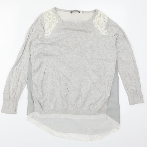 Mint Velvet Womens Grey  Knit Pullover Jumper Size 8  - Lace Shoulder Detail