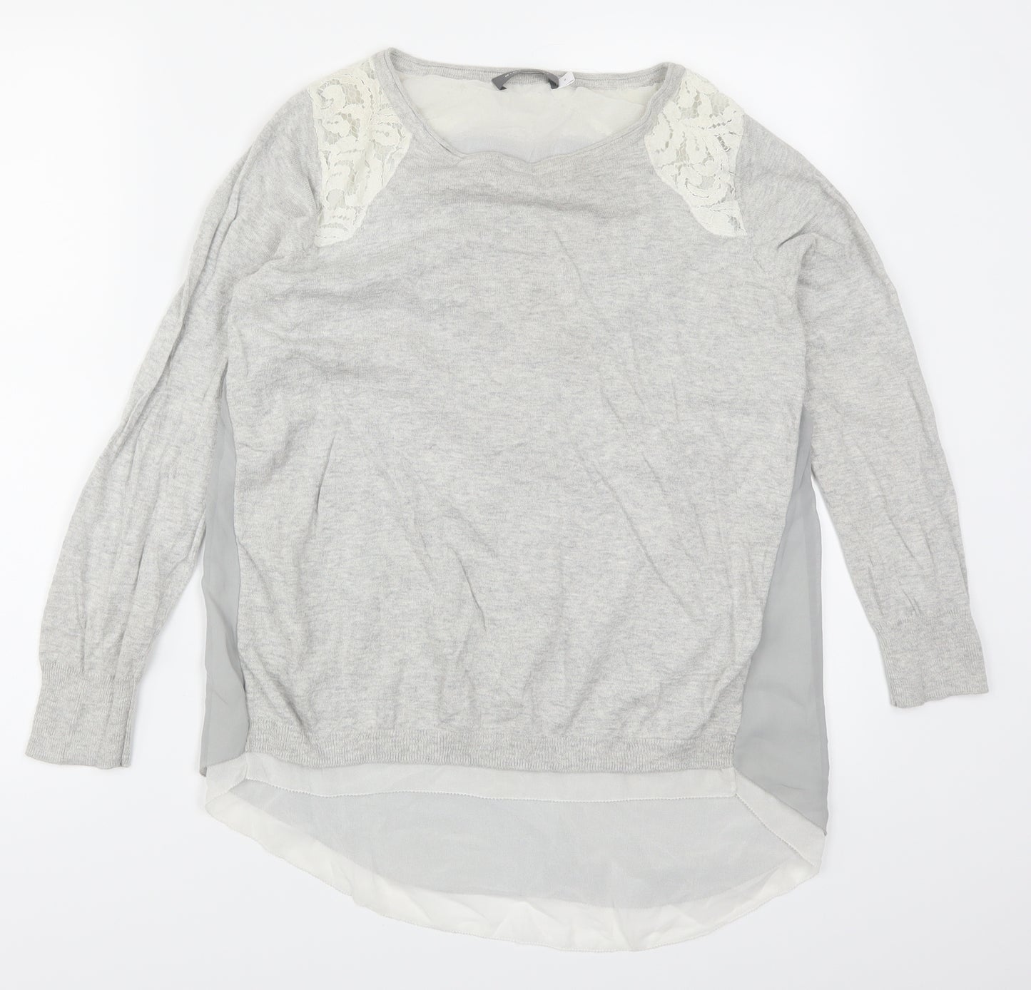 Mint Velvet Womens Grey  Knit Pullover Jumper Size 8  - Lace Shoulder Detail