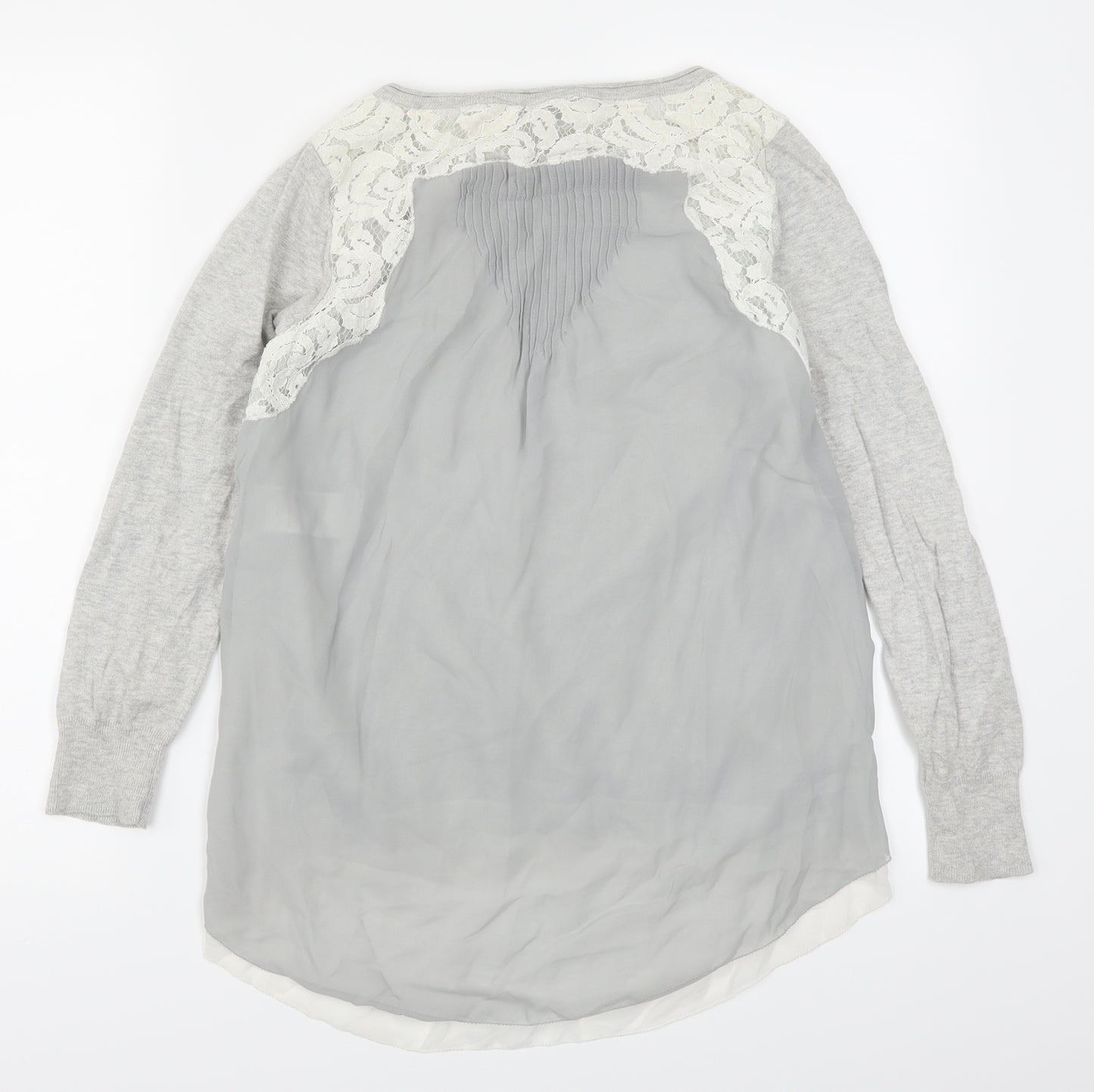Mint Velvet Womens Grey  Knit Pullover Jumper Size 8  - Lace Shoulder Detail