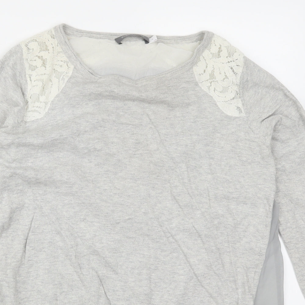 Mint Velvet Womens Grey  Knit Pullover Jumper Size 8  - Lace Shoulder Detail