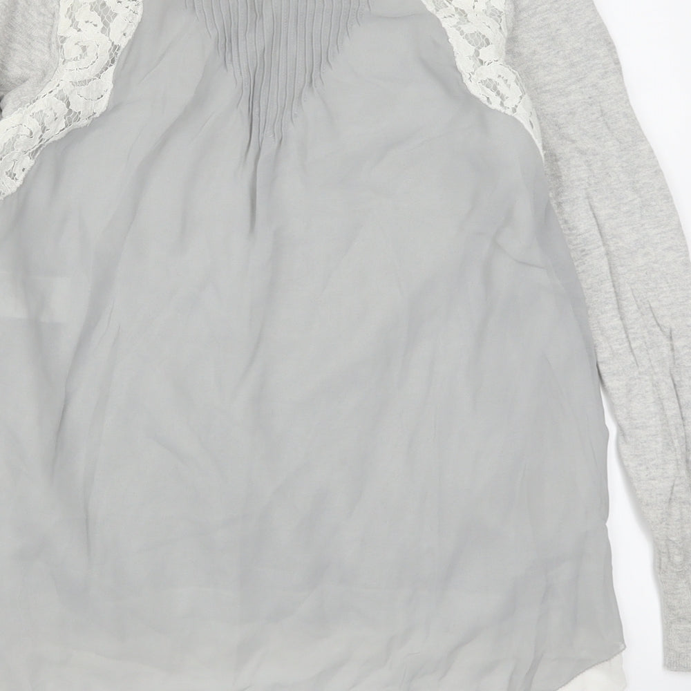 Mint Velvet Womens Grey  Knit Pullover Jumper Size 8  - Lace Shoulder Detail