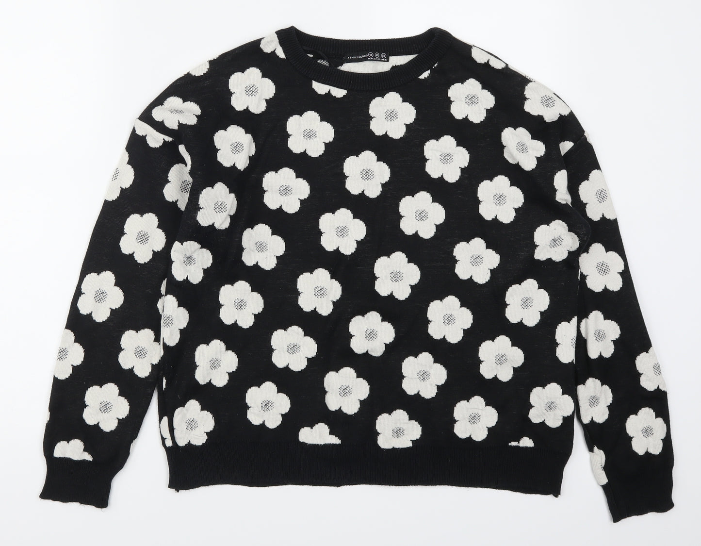 Atmosphere Womens Black Floral Knit Pullover Jumper Size 12  - Black and White