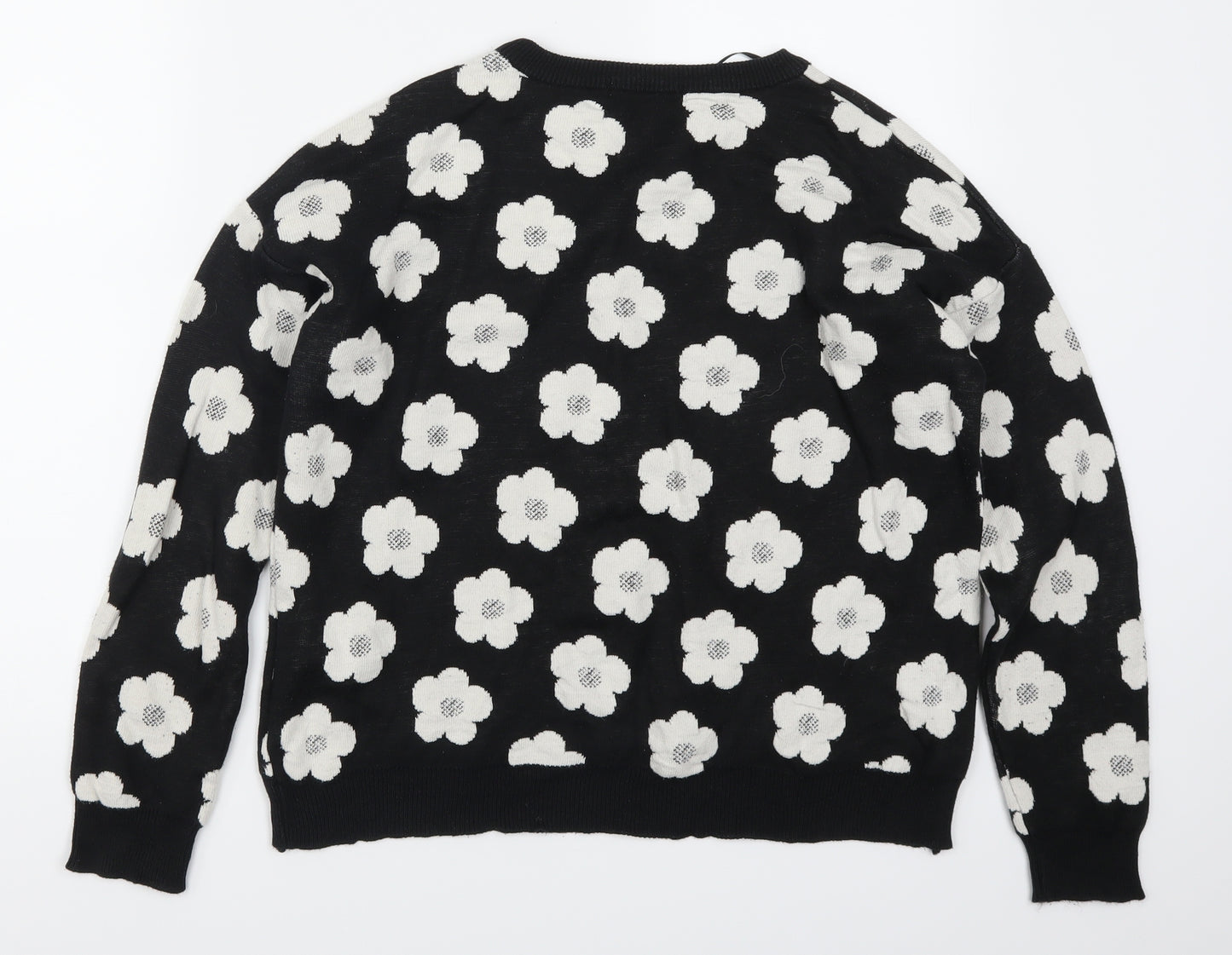 Atmosphere Womens Black Floral Knit Pullover Jumper Size 12  - Black and White