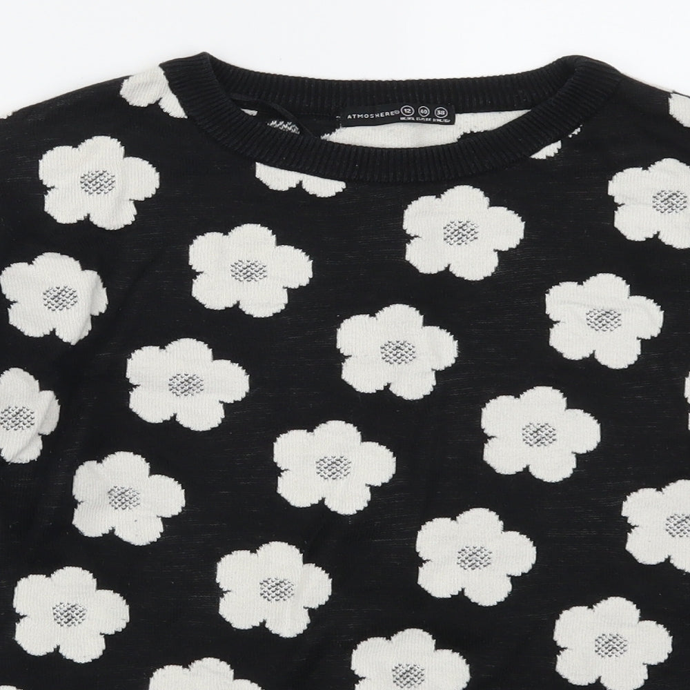 Atmosphere Womens Black Floral Knit Pullover Jumper Size 12  - Black and White