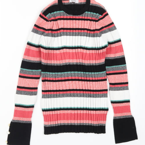 Per Una Womens Pink Striped Knit Pullover Jumper Size 14