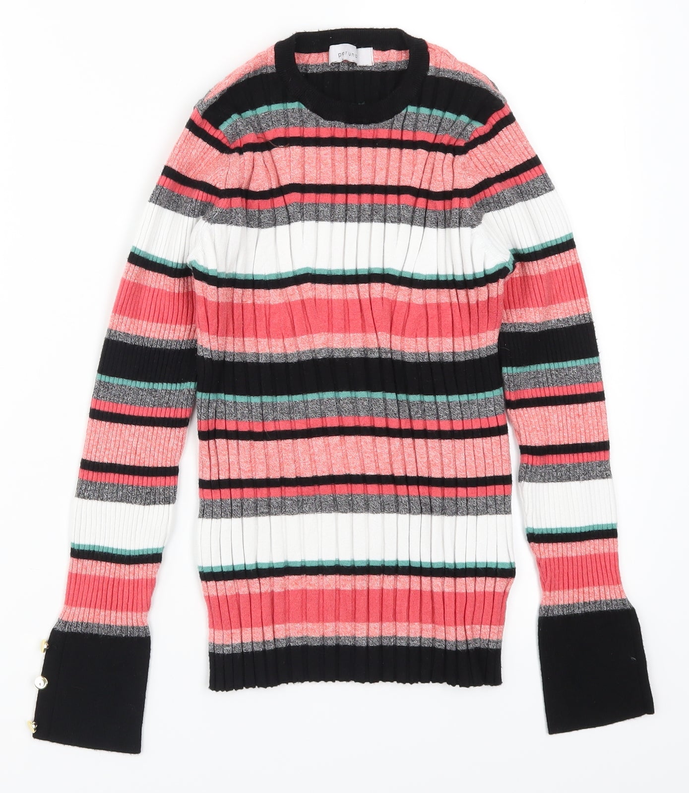 Per Una Womens Pink Striped Knit Pullover Jumper Size 14