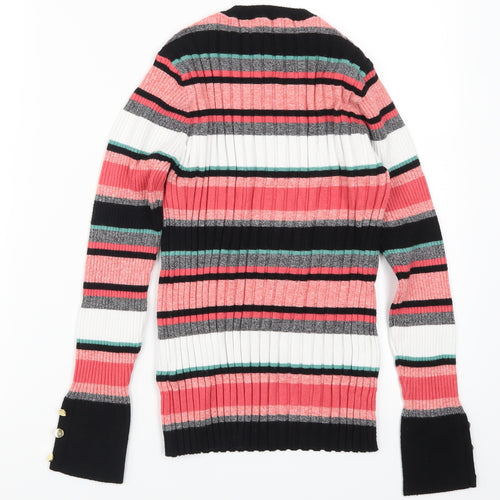 Per Una Womens Pink Striped Knit Pullover Jumper Size 14