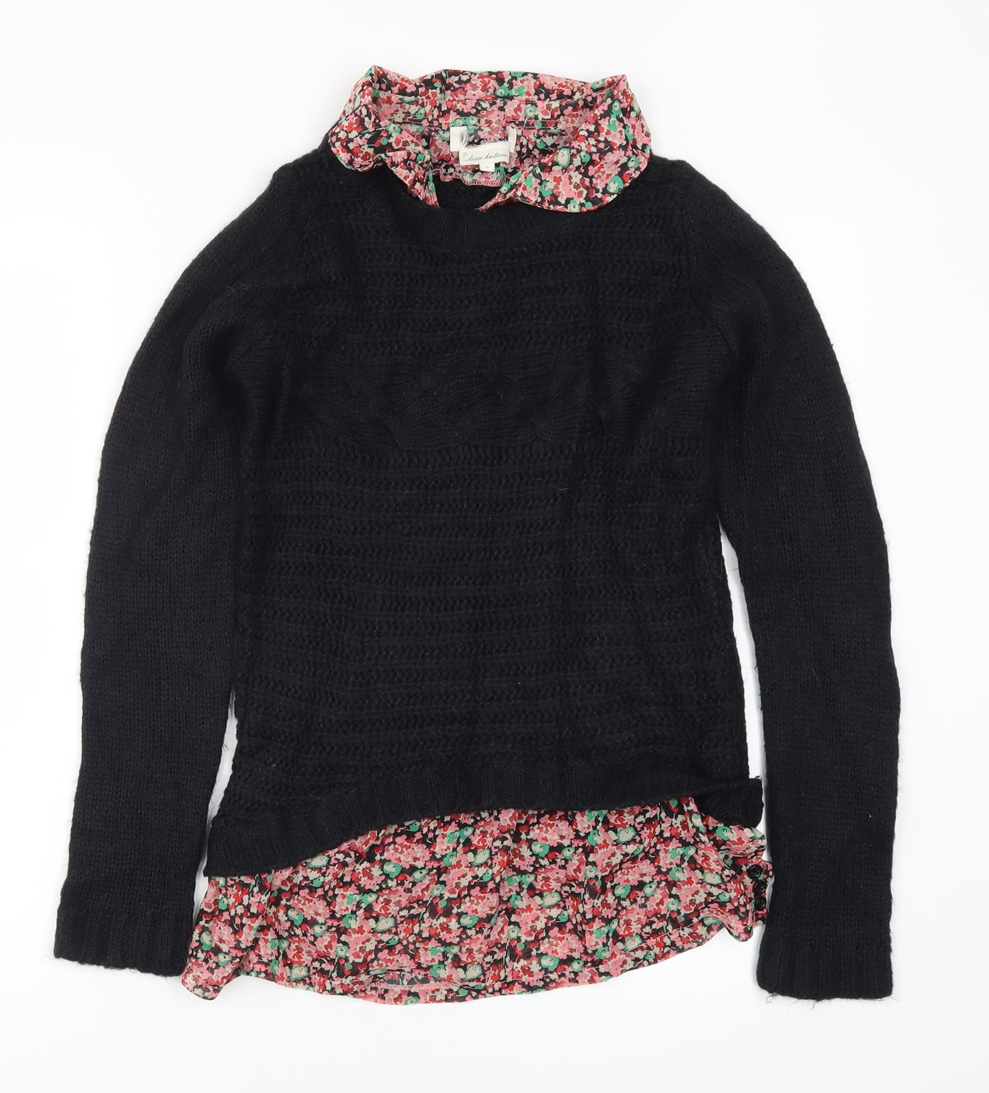 NEXT Womens Black Floral Knit Pullover Jumper Size 6