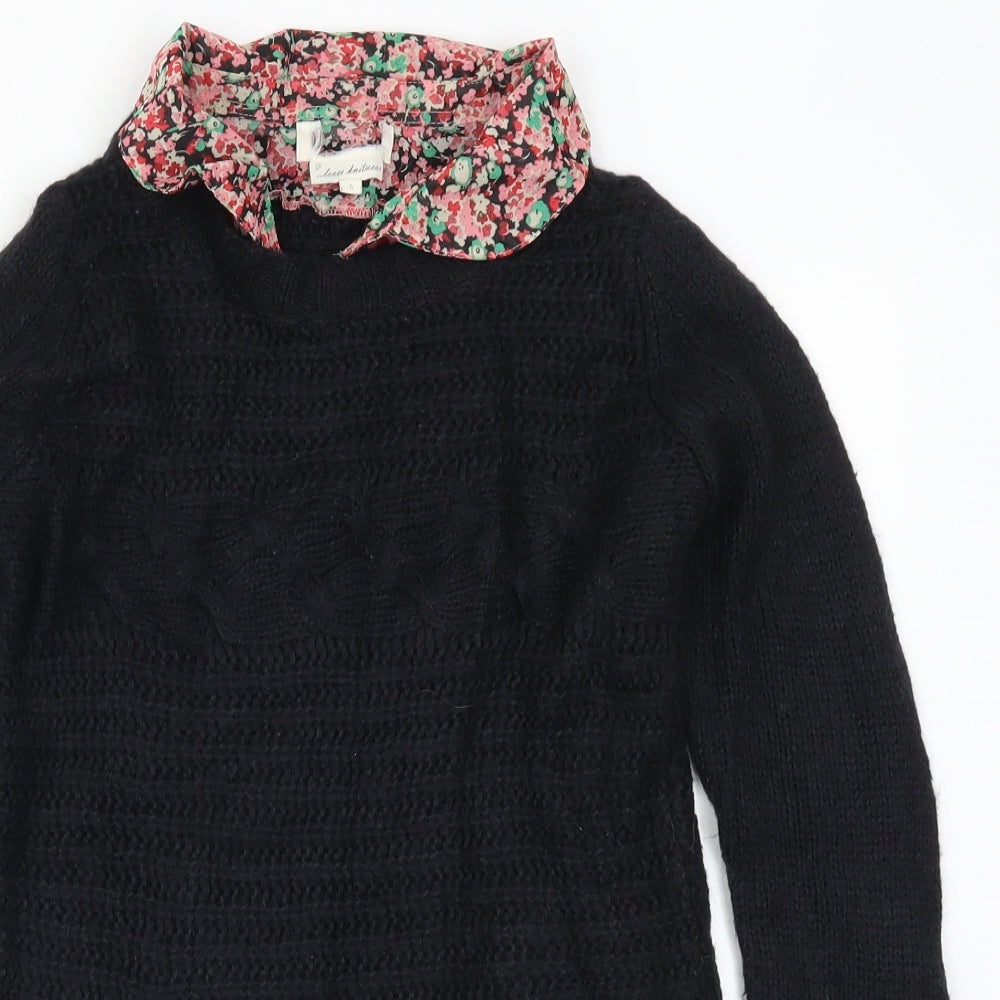 NEXT Womens Black Floral Knit Pullover Jumper Size 6