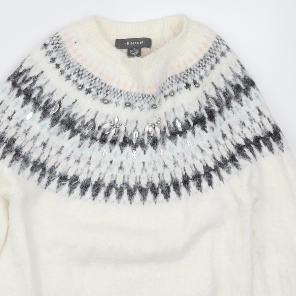 Primark Womens White Fair Isle Knit Pullover Jumper Size 10
