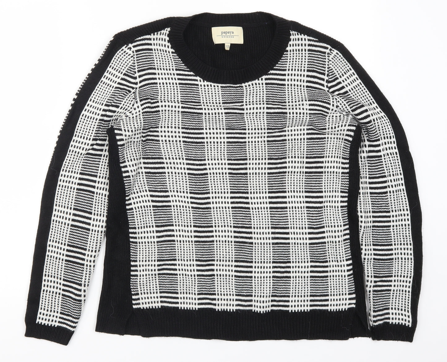 Papaya Womens Black Check Knit Pullover Jumper Size 12