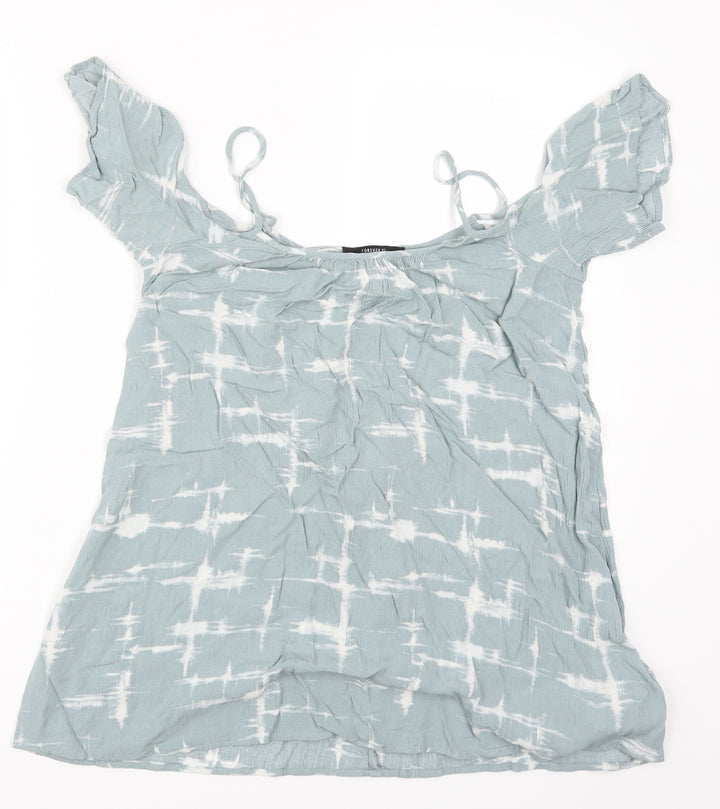 FOREVER 21 Womens Blue Geometric Rayon Basic T-Shirt Size S