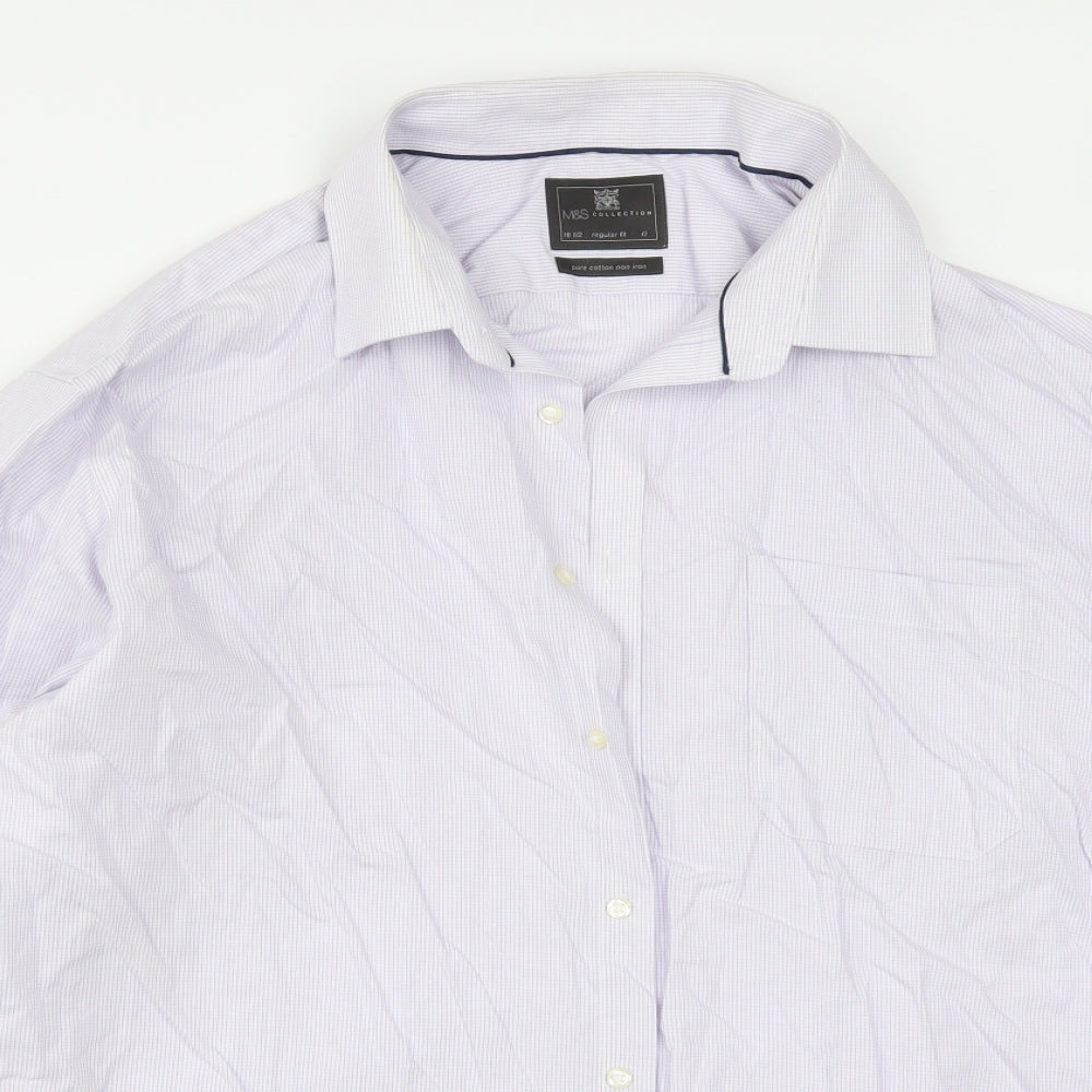 Marks and Spencer Mens Purple Check   Dress Shirt Size 18.5