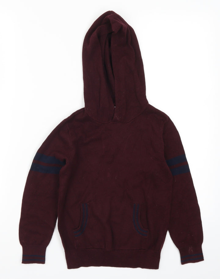 Matalan Boys Red Striped  Pullover Hoodie Size 7 Years  - Burgundy