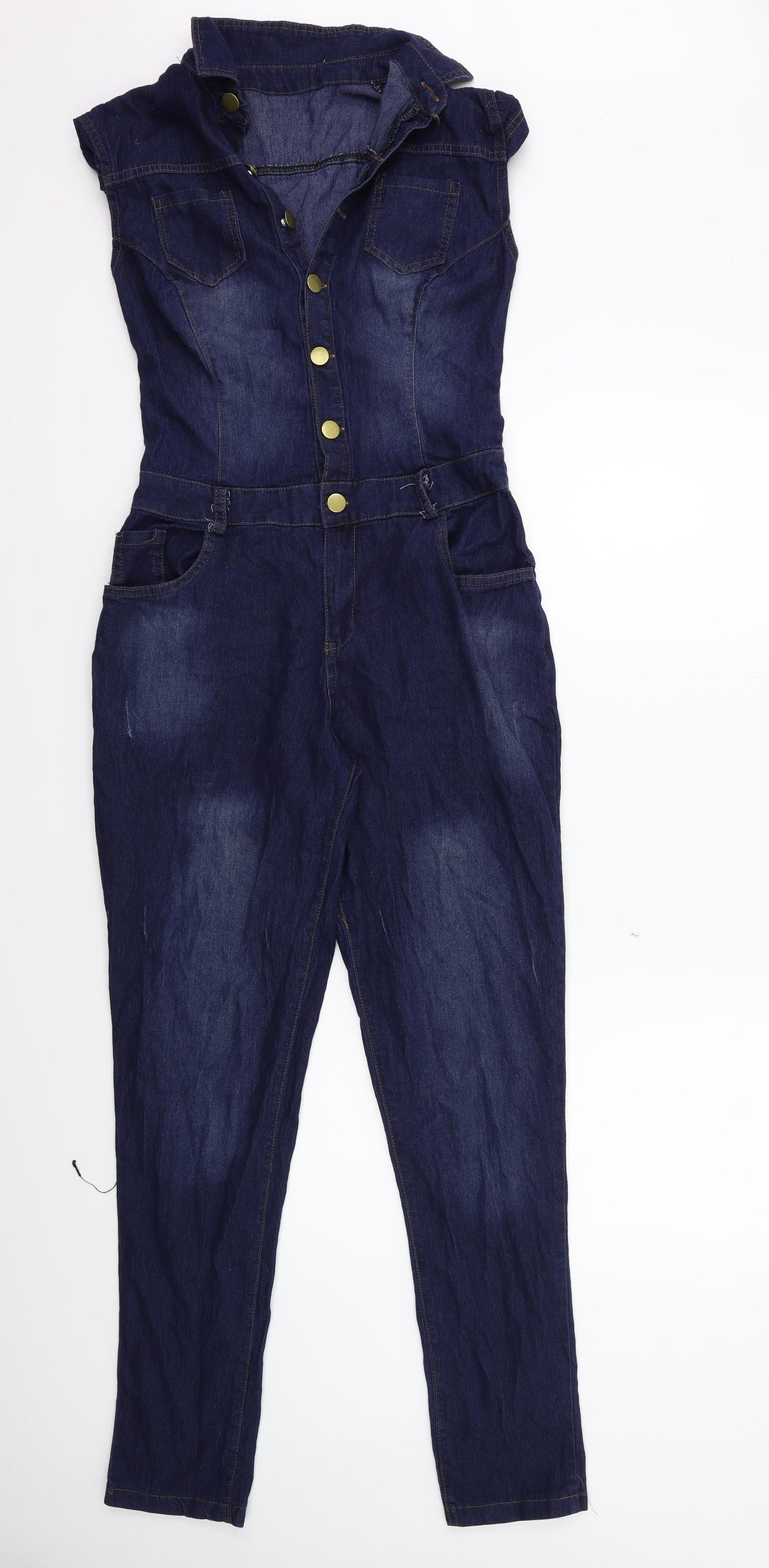 Preworn Womens Black  Denim Jumpsuit One-Piece Size S