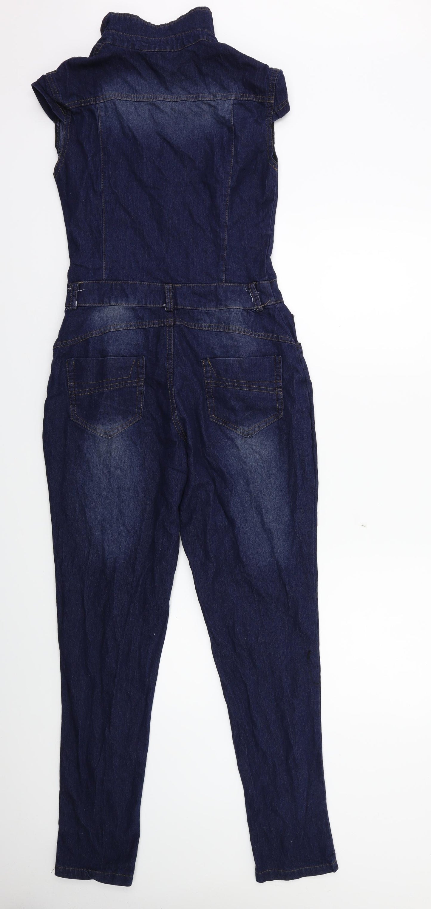 Preworn Womens Black  Denim Jumpsuit One-Piece Size S