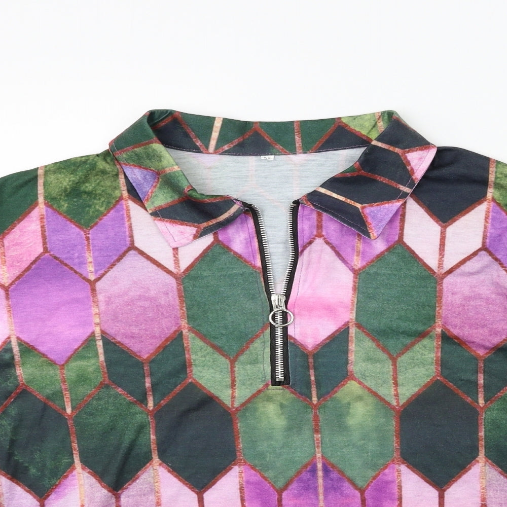 Preworn Womens Purple Check  Basic T-Shirt Size XL