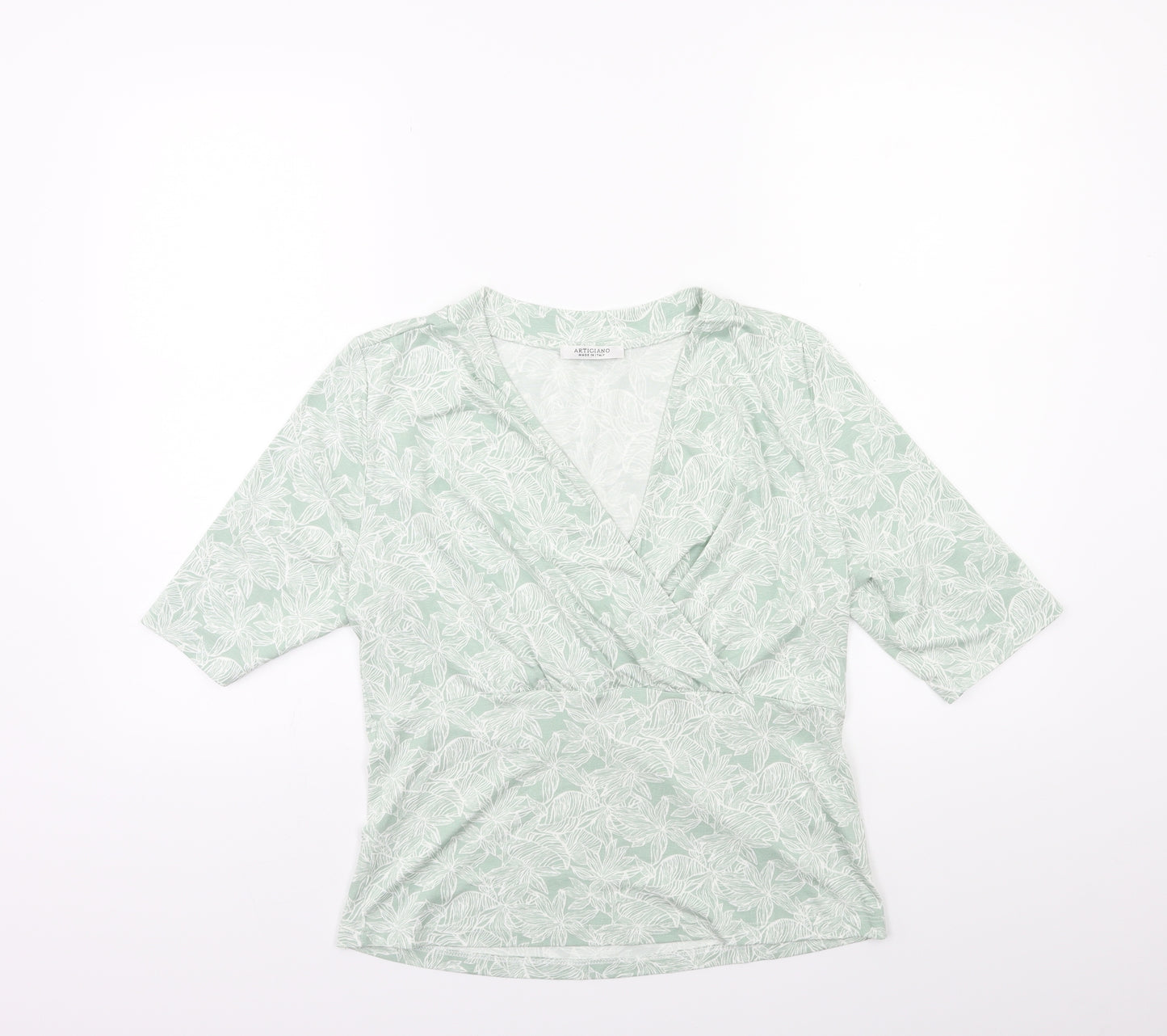 Artigiano Womens Green Floral  Basic T-Shirt Size 12
