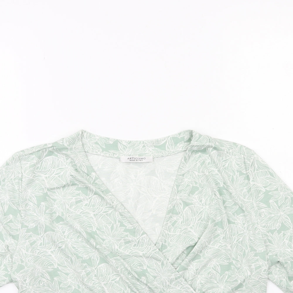Artigiano Womens Green Floral  Basic T-Shirt Size 12